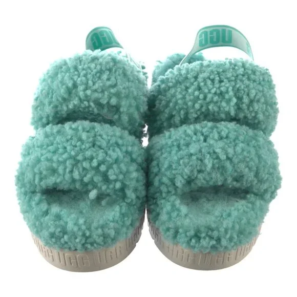 UGG Women's Oh Fluffita 1120876 Green Curly Sheepskin Strappy Slippers Size 9 - Picture 2 of 7